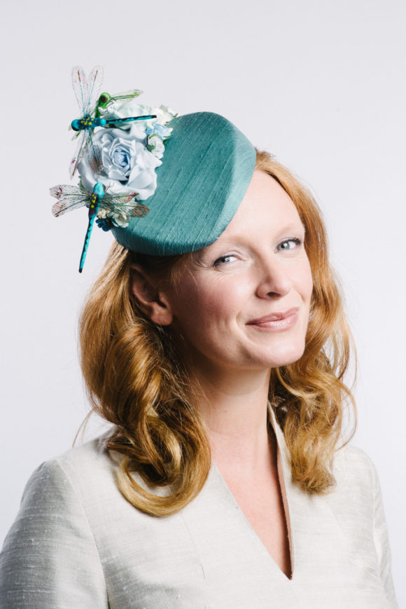 dragonflies on teal silk percher with roses