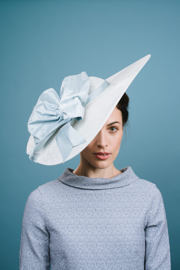 sweeping ivory saucer, baby blue bow