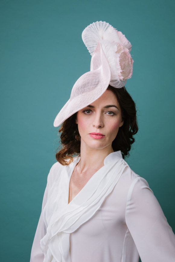 Pale pink sculpted sinamay with roses